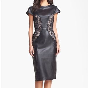 TADASHI SHOJI NWT $700 Lace Leather Sheath Dress 4